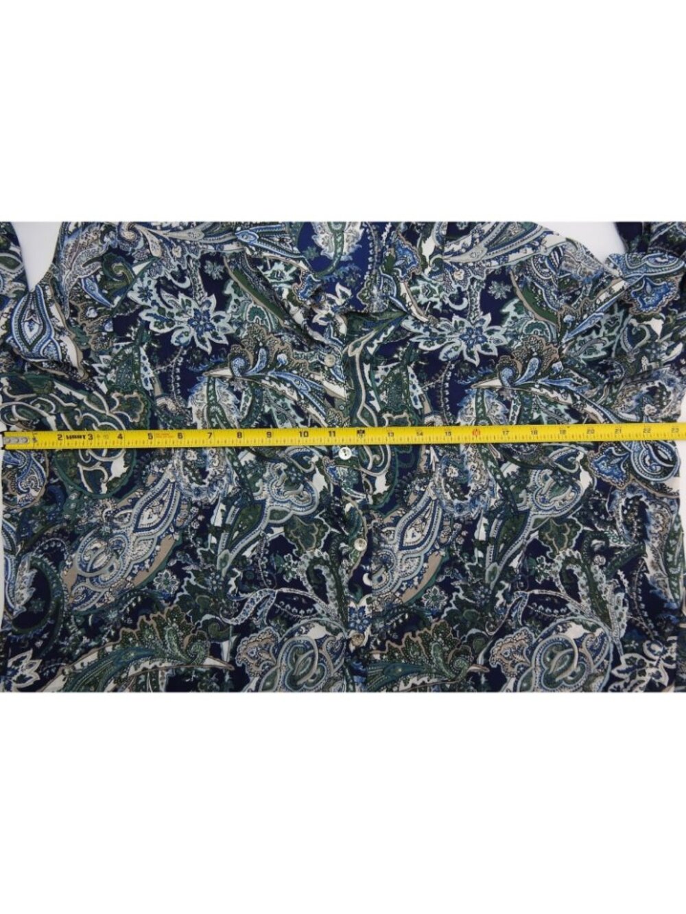 Roz & Ali Women's Paisley Button-Up Top Blue Green Beige Collared Long Sleeve L - Picture 9 of 11